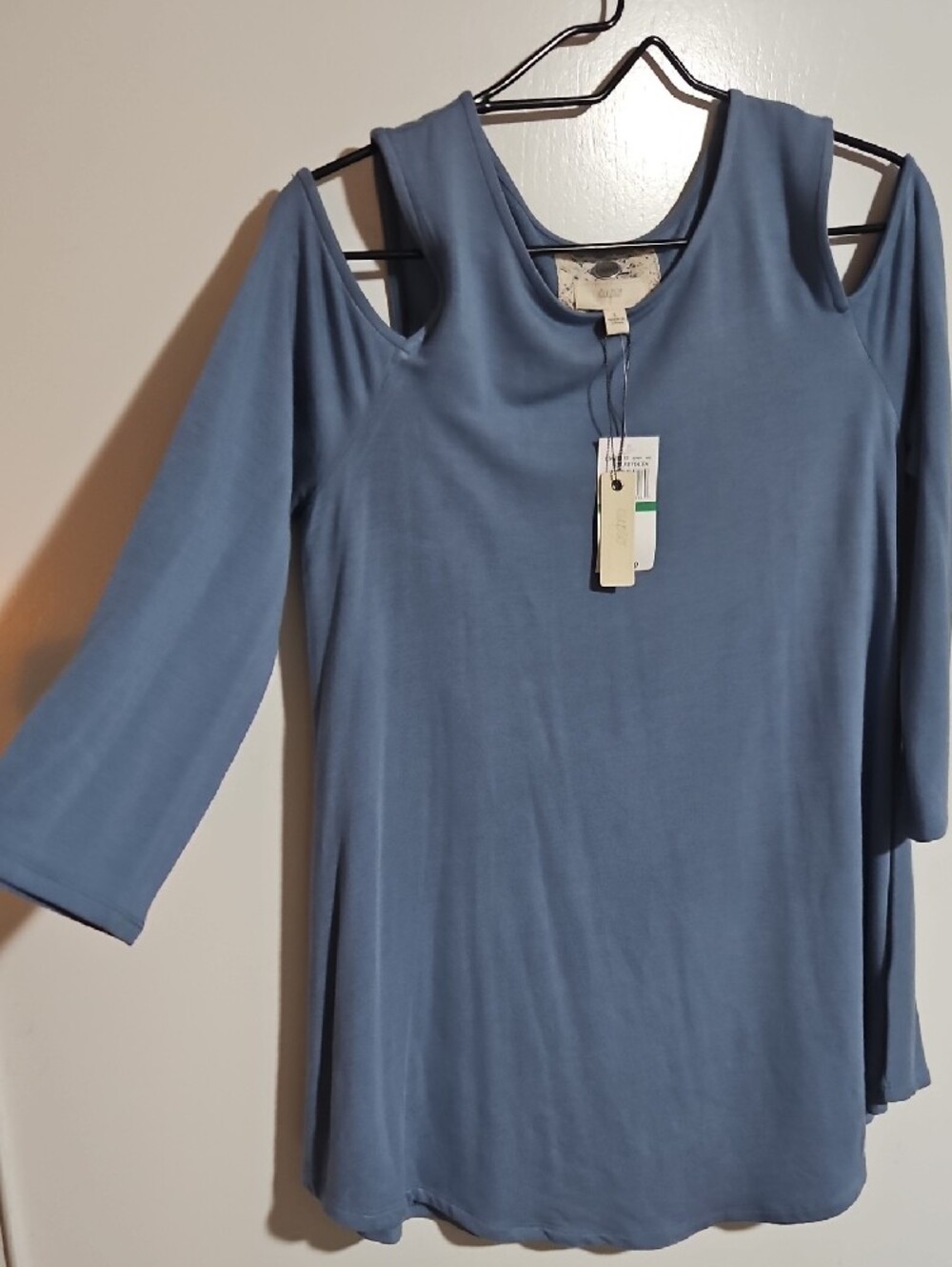 NWT Cupio Blush Velvet Ocean Blue Cold Shoulder Tunic Top Size L